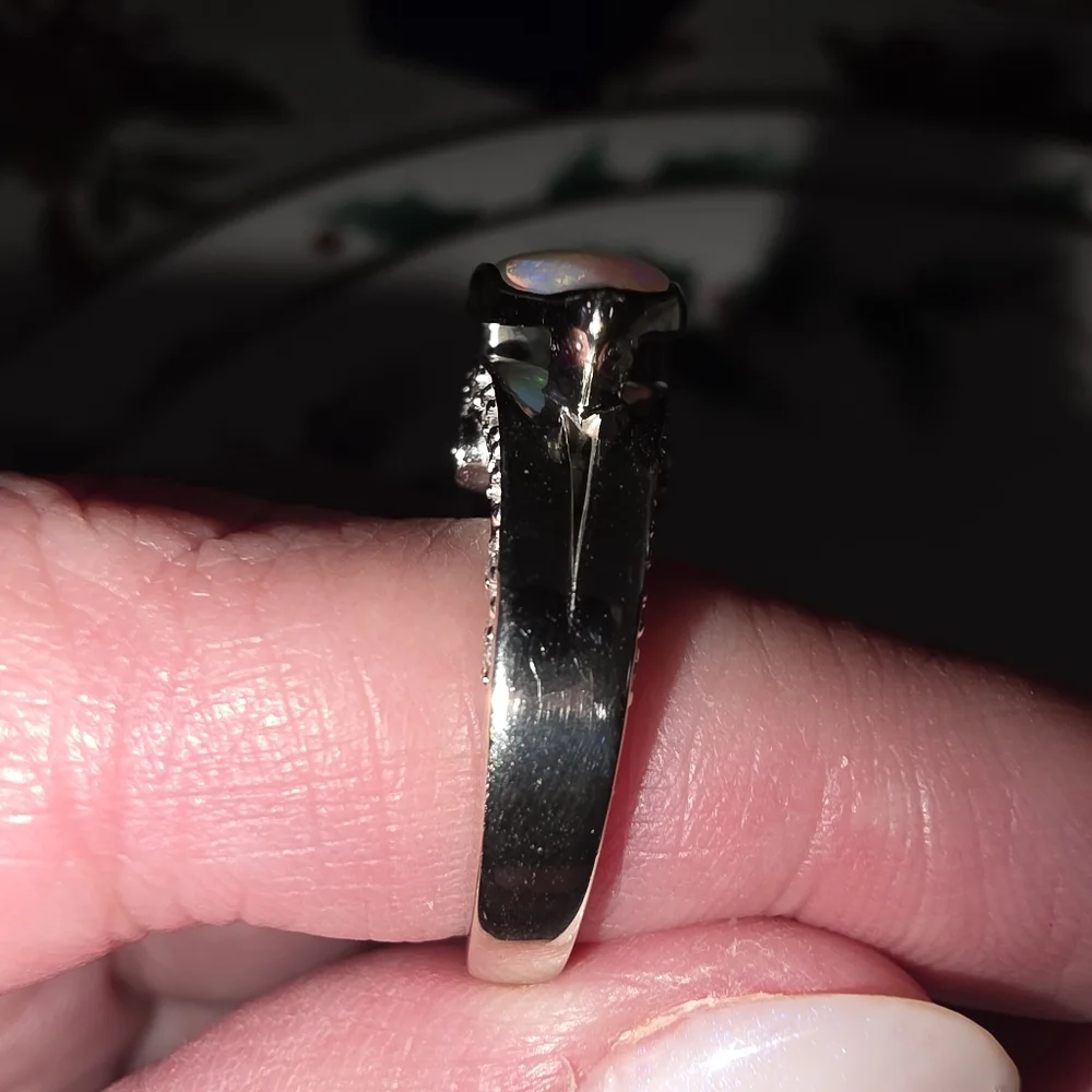 *Trade For Gold/Tiffanys 10 Gram 14kt White Gold Ethiopian Opal & Diamond Ring - Picture 11 of 16